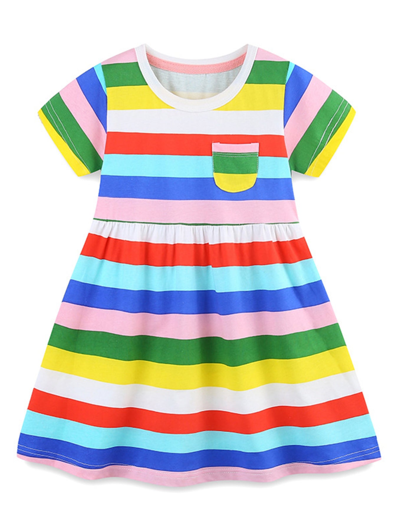 Striped Casual Short Sleeve Dress in Multicolor for Girls