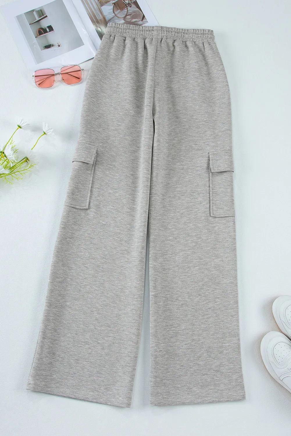 Drawstring Active Pants with Pockets in Gray for Women