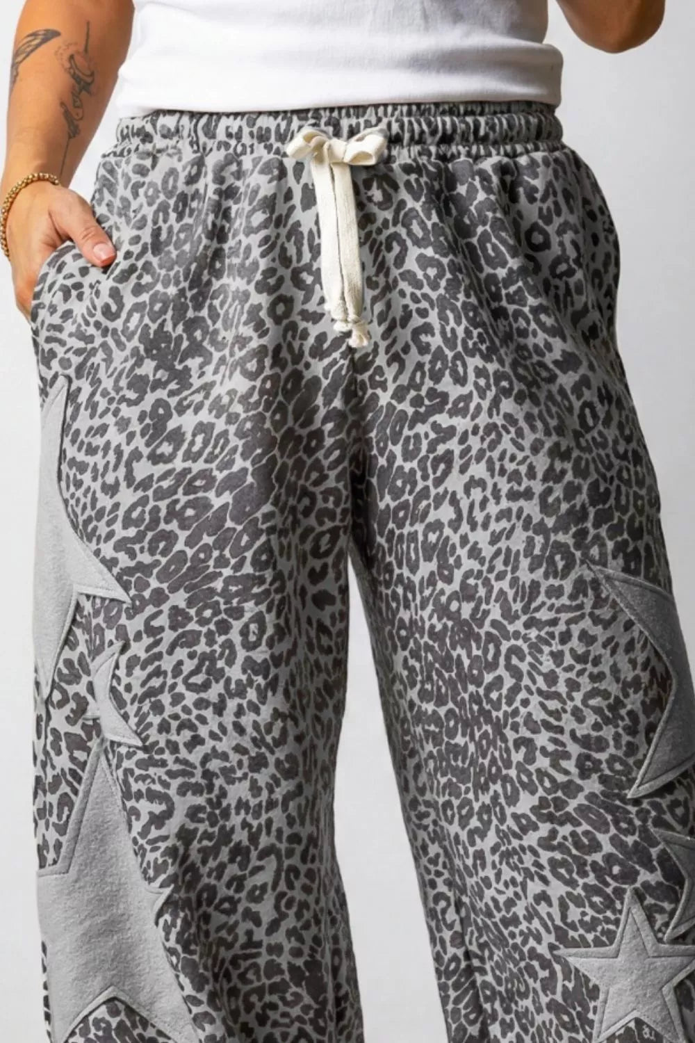 Leopard Star Patch Wide Leg Pants in Gray for Women