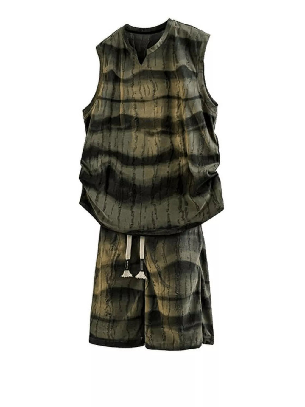 Plus Size Striped Tank and Shorts Set in Sage for Men