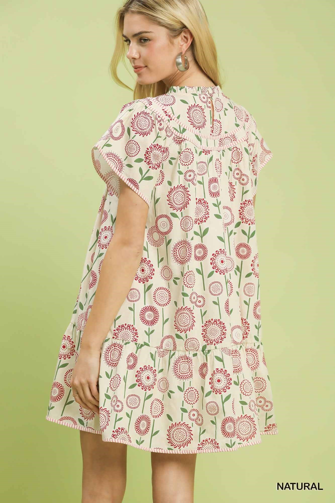 Floral Print Tiered Babydoll Dress in Natural for Women