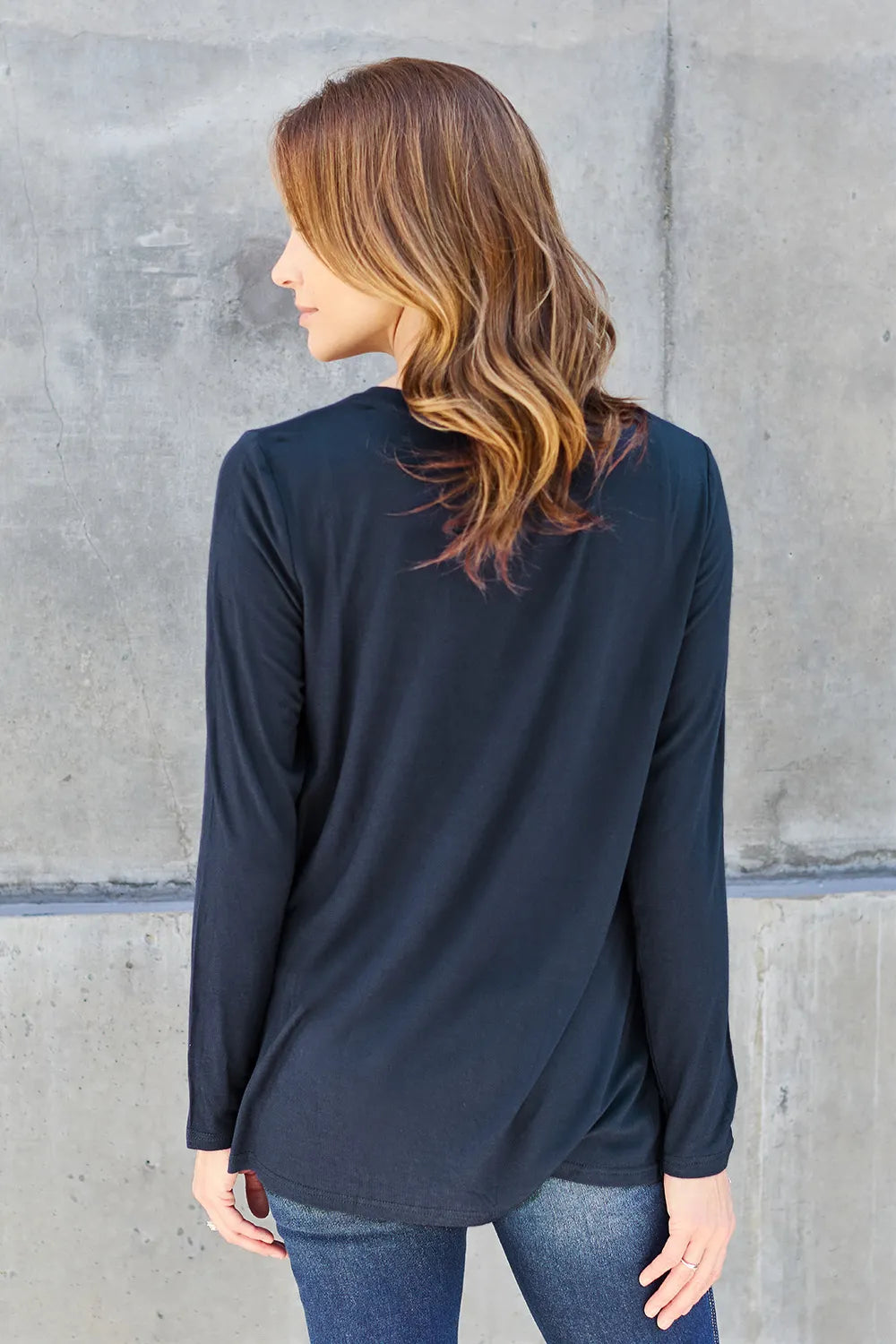 Plus Size V-Neck Long Sleeve Top in Dark Blue for Women