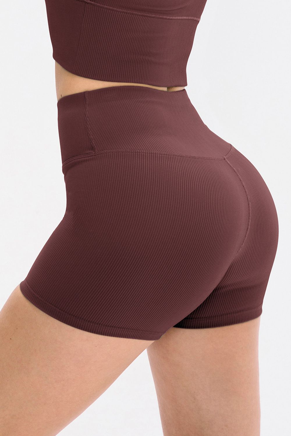 Slim Fit Wide Waistband Sports Shorts in Light Blue for Women