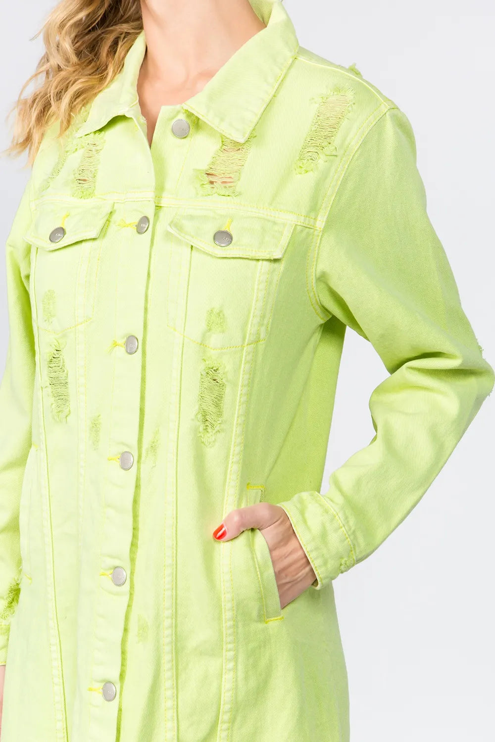 Button Up Distressed Denim Dress for Women