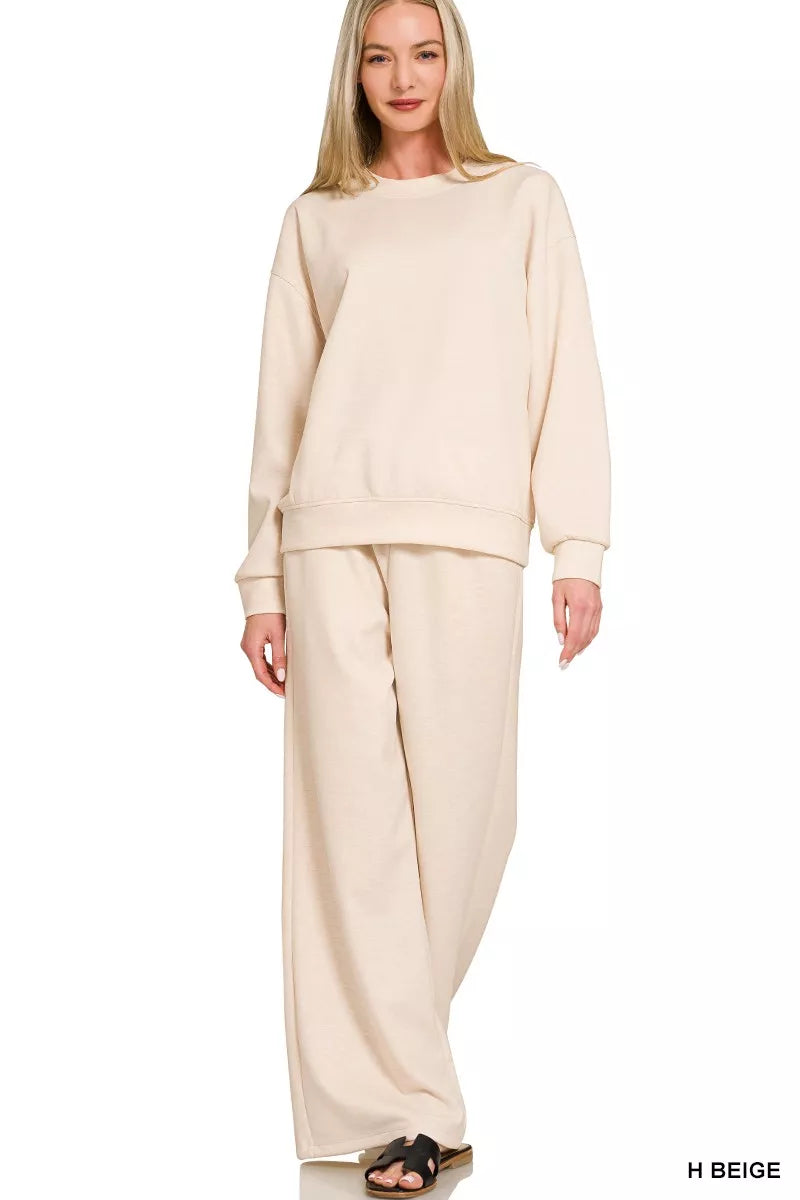 Scuba Crewneck Pullover and Pants Set in H Beige for Women