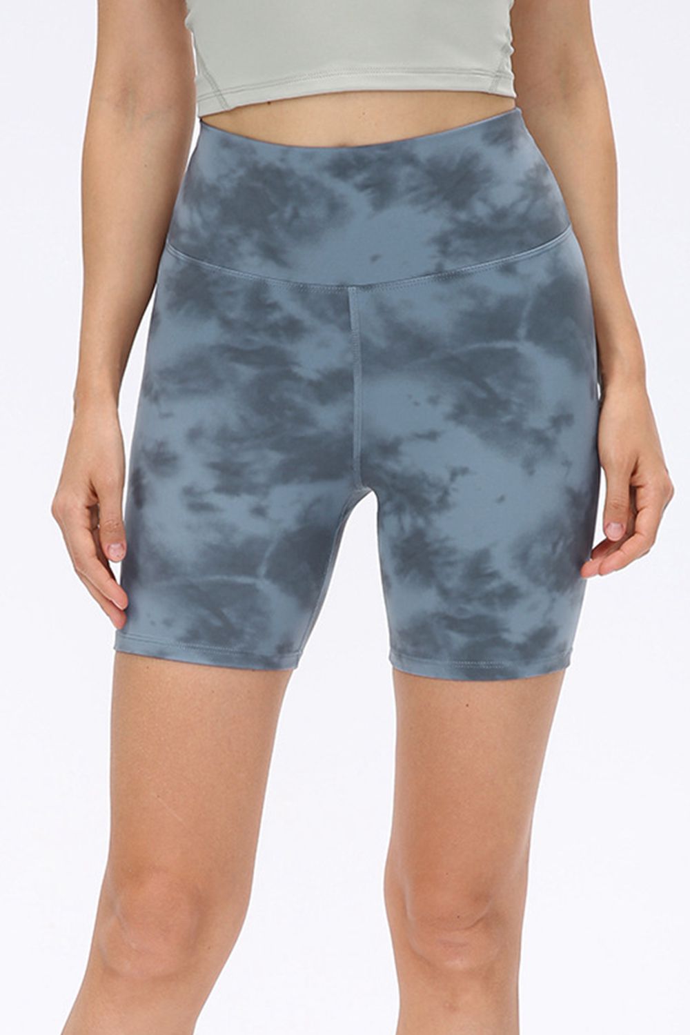Wide Waistband Sports Shorts in Matcha Green in Dusty Pink for Women