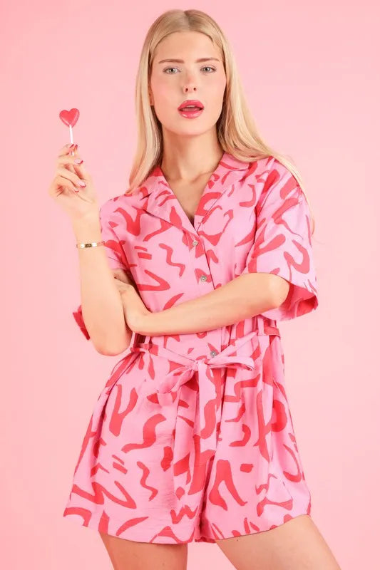 Oversized Printed Button Down Resort Romper for Women