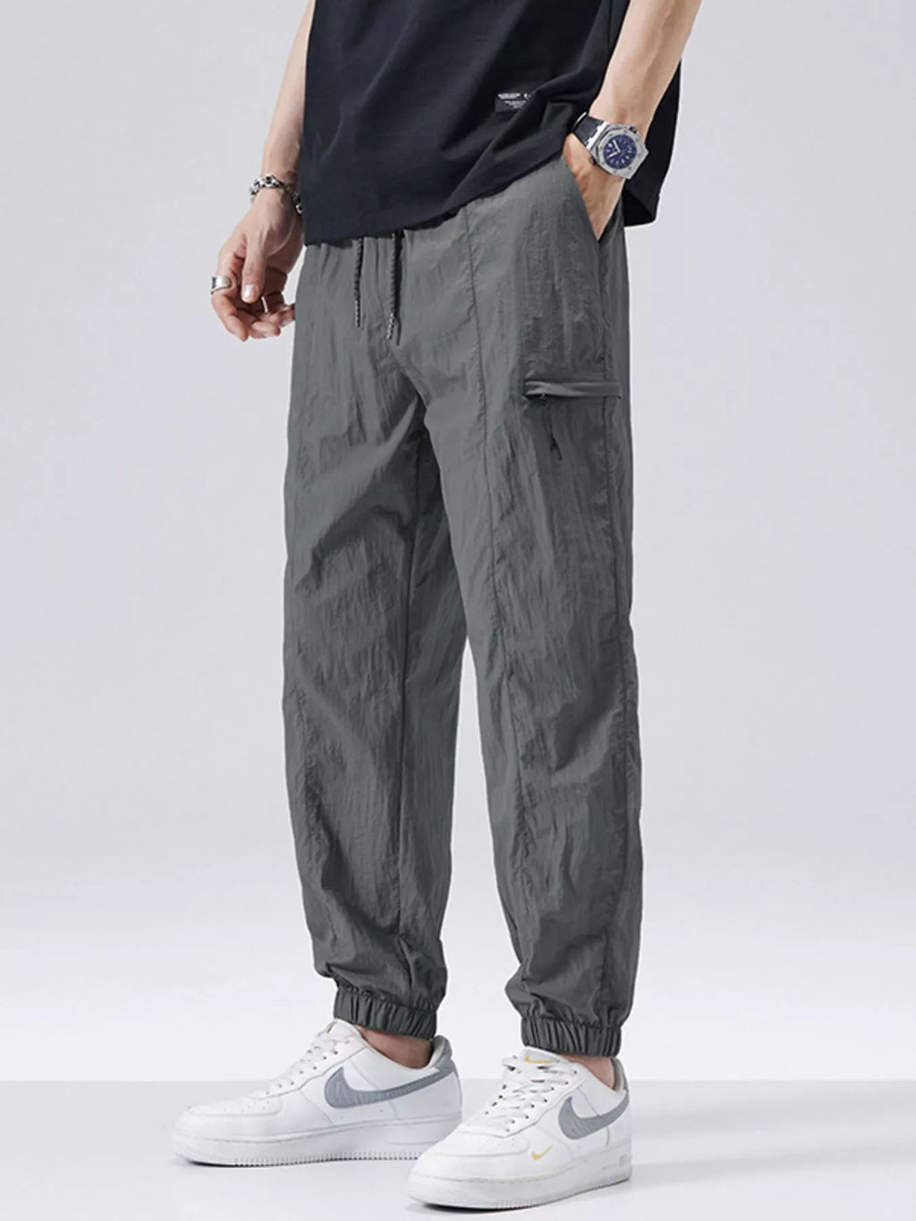 Plus Size Loose Fit Drawstring Joggers in Navy for Men