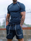 Round Neck Short Sleeve T-Shirt and Shorts Set Plus Size in Apricot for Men