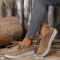 Lace Up Round Toe Loafers in Apricot for Women