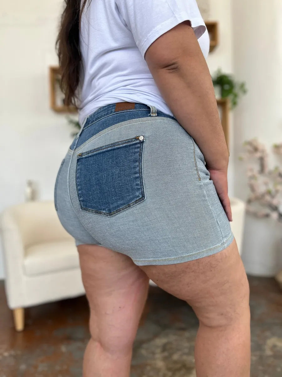 Plus Size Color Block Denim Shorts for Women