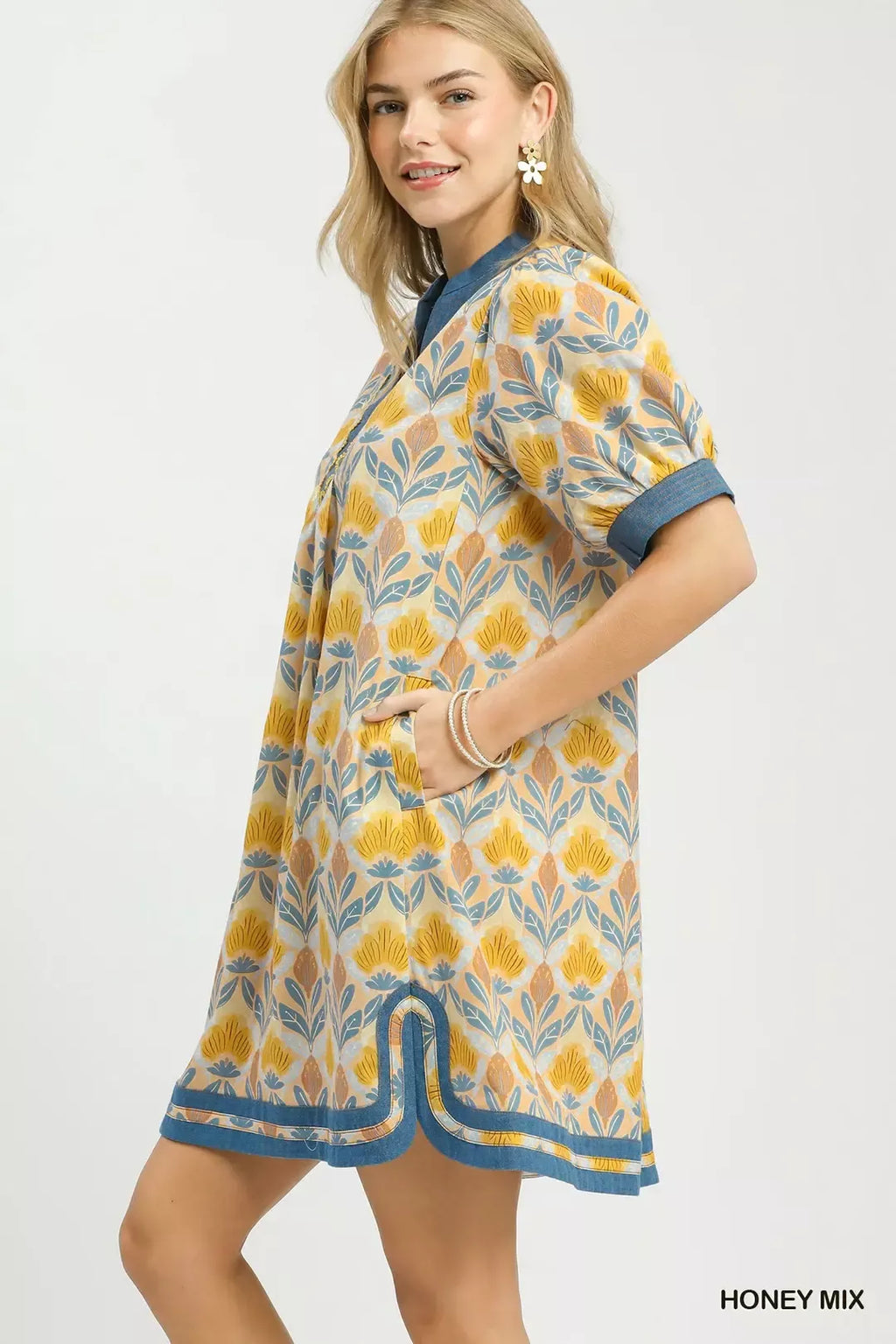 Mix Tile Print Mini Dress in Honey Mix for Women