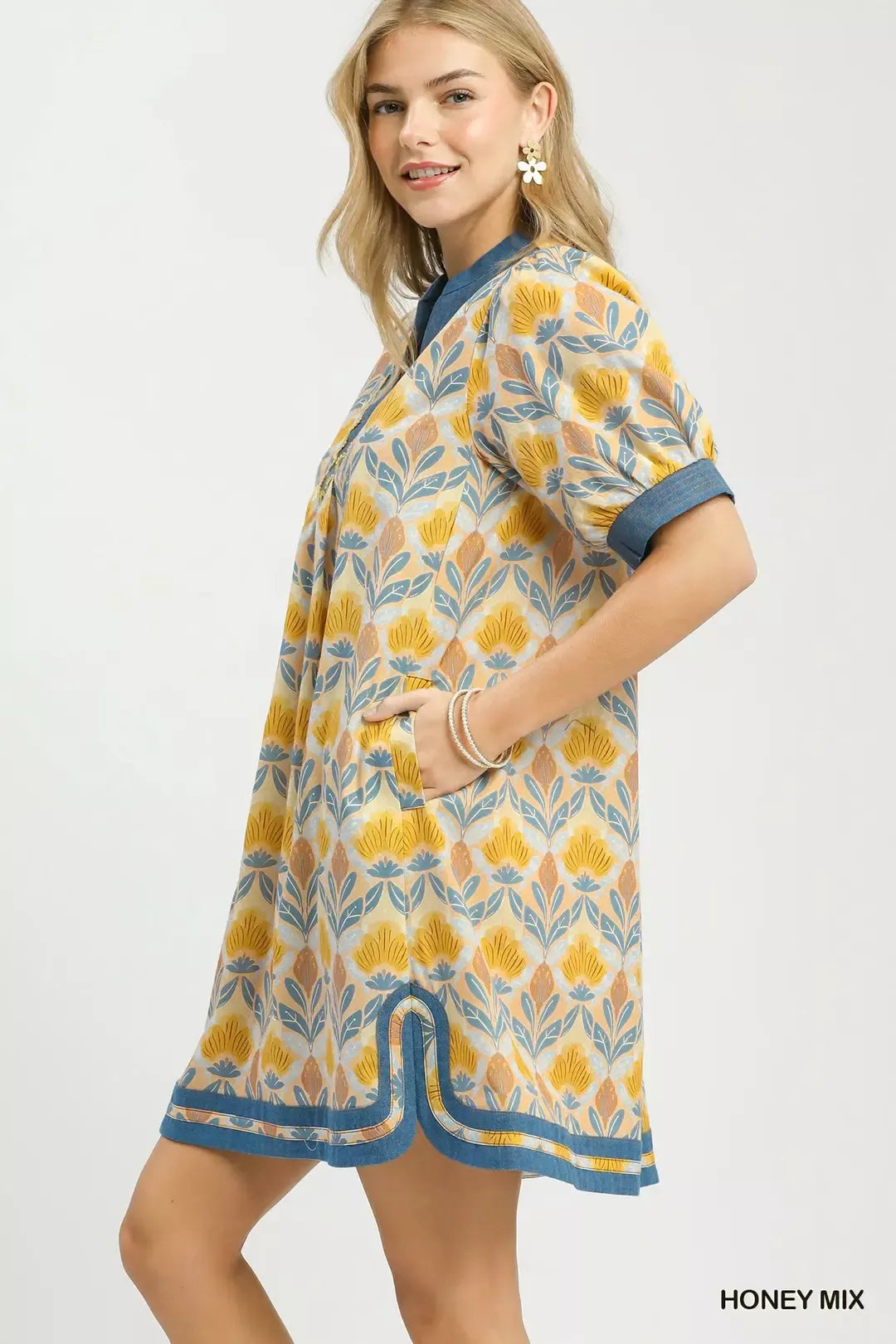 Mix Tile Print Mini Dress in Honey Mix for Women