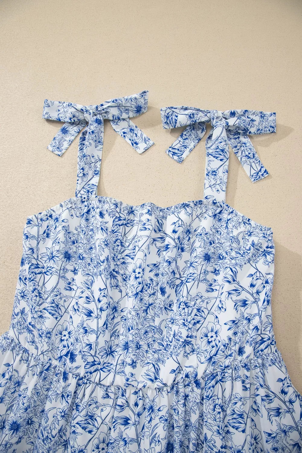 Floral Print Knot Straps High Waist Flared Maxi Dress for Women
