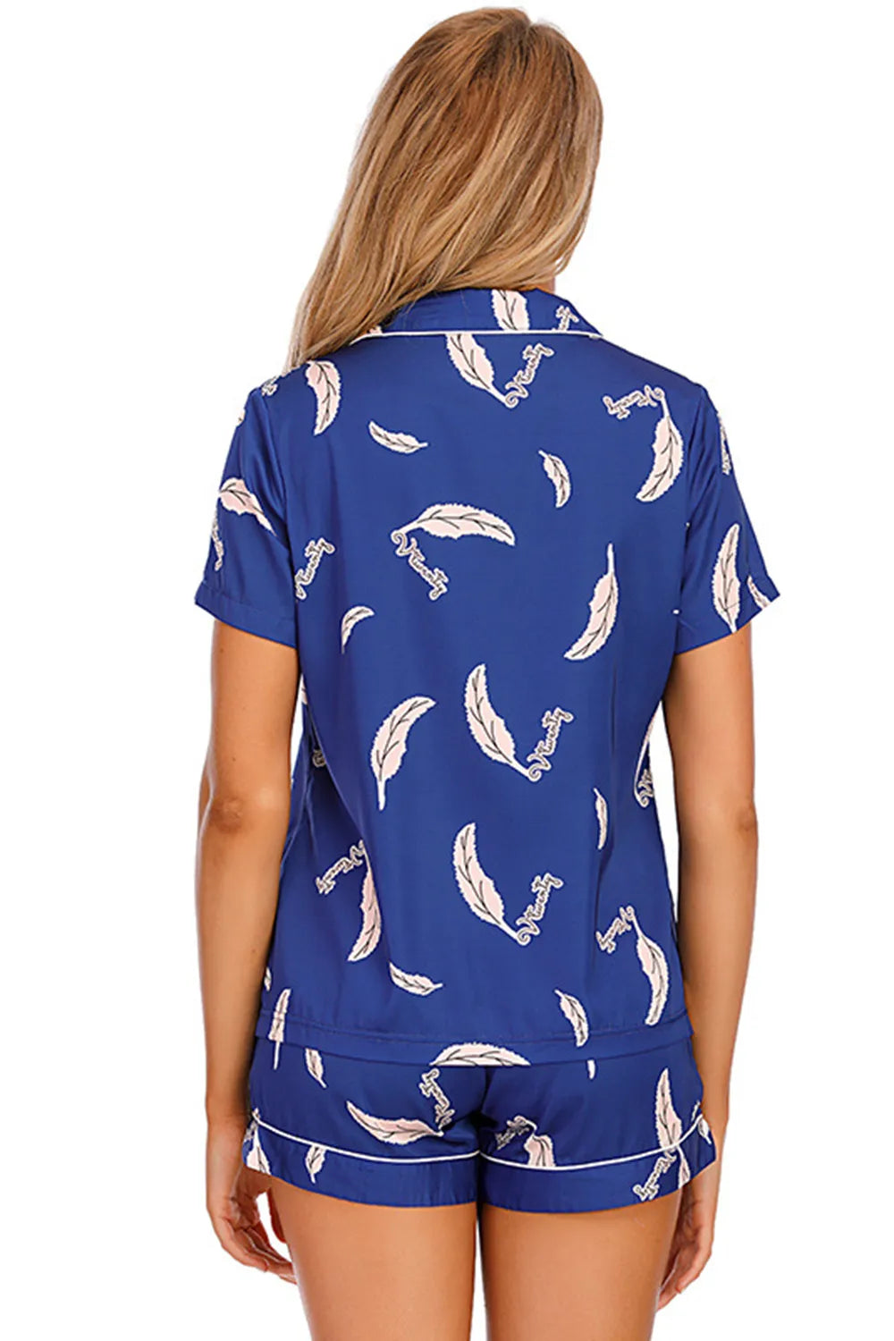 Printed Button Up Short Sleeve Top and Shorts Lounge Set in Green for Women