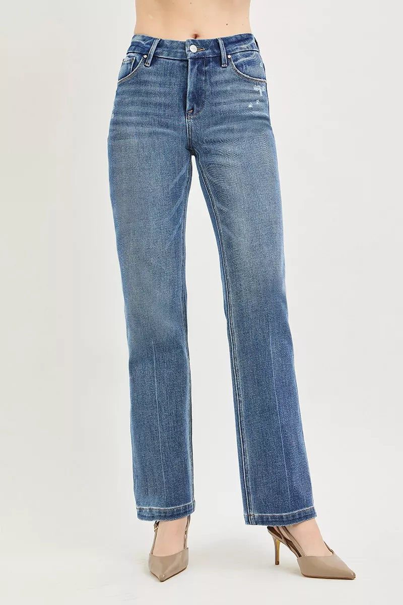 Tummy Control 4way Stretch Mid Rise Straight Crease Line in Medium for Women