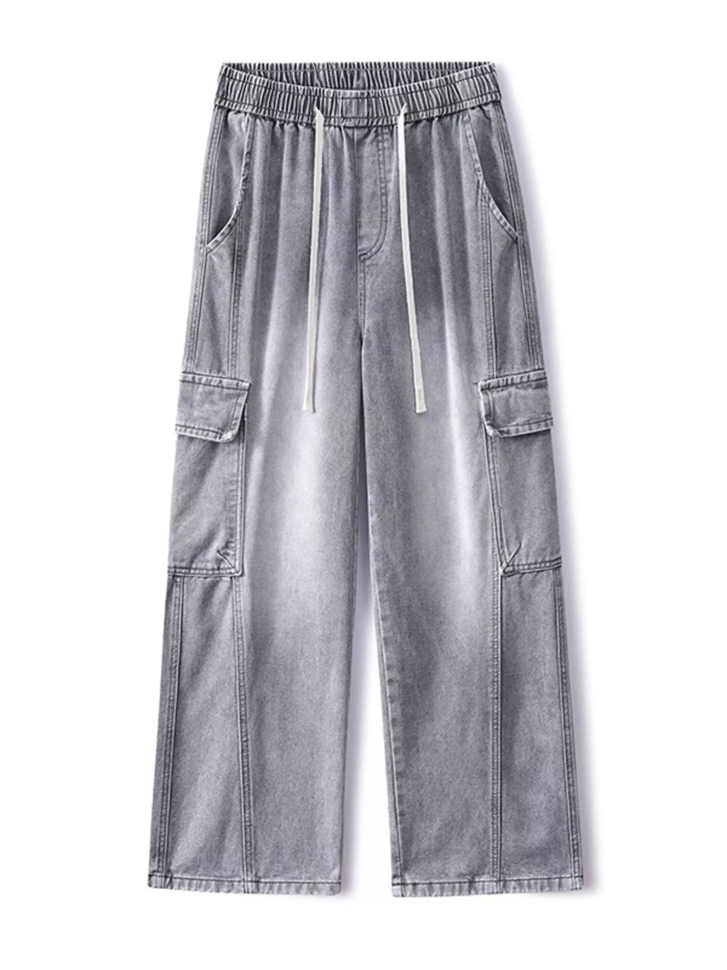 Plus Size Wash Wide Leg Cargo Jeans in Gray for Men