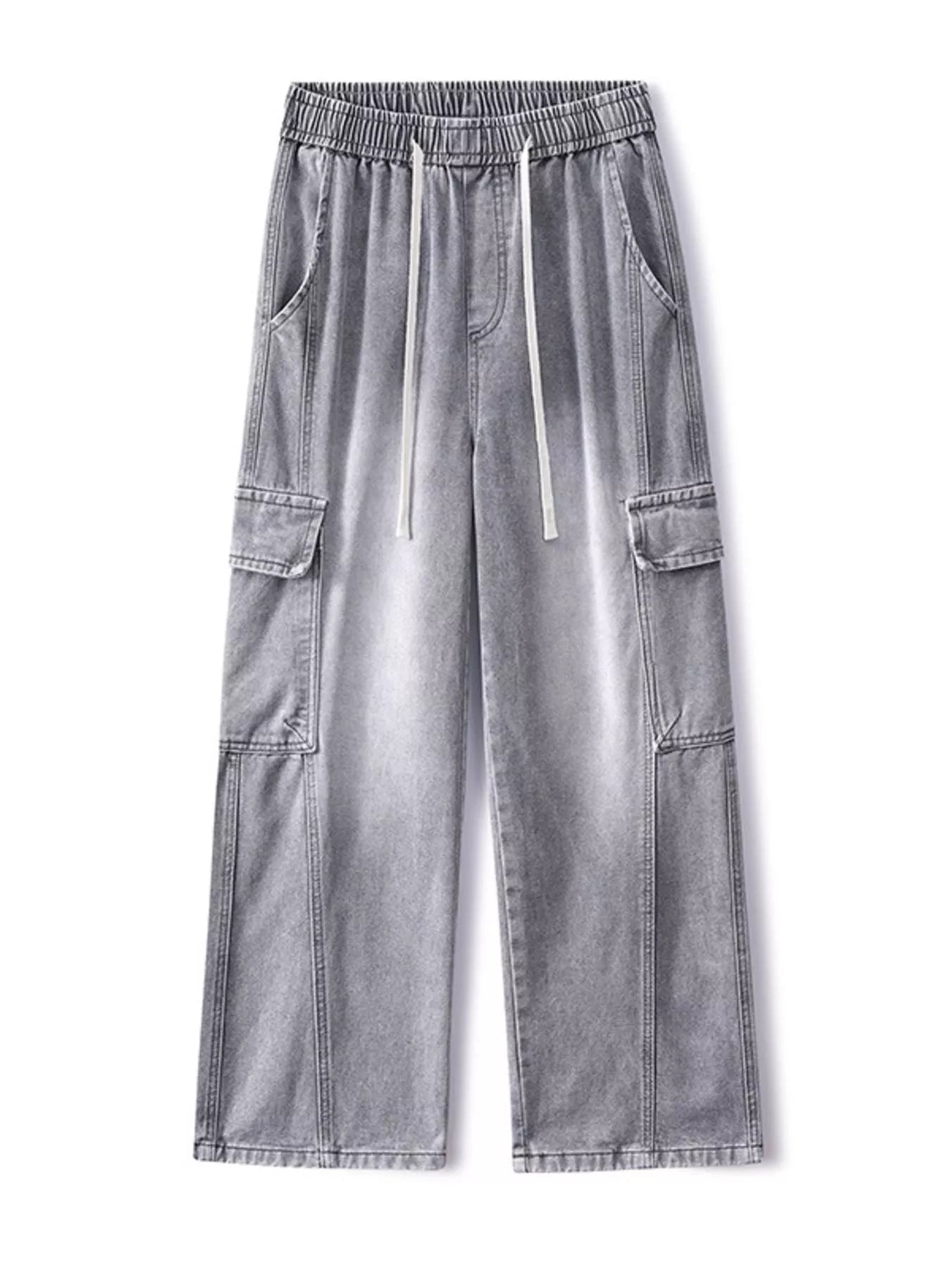 Plus Size Wash Wide Leg Cargo Jeans in Gray for Men
