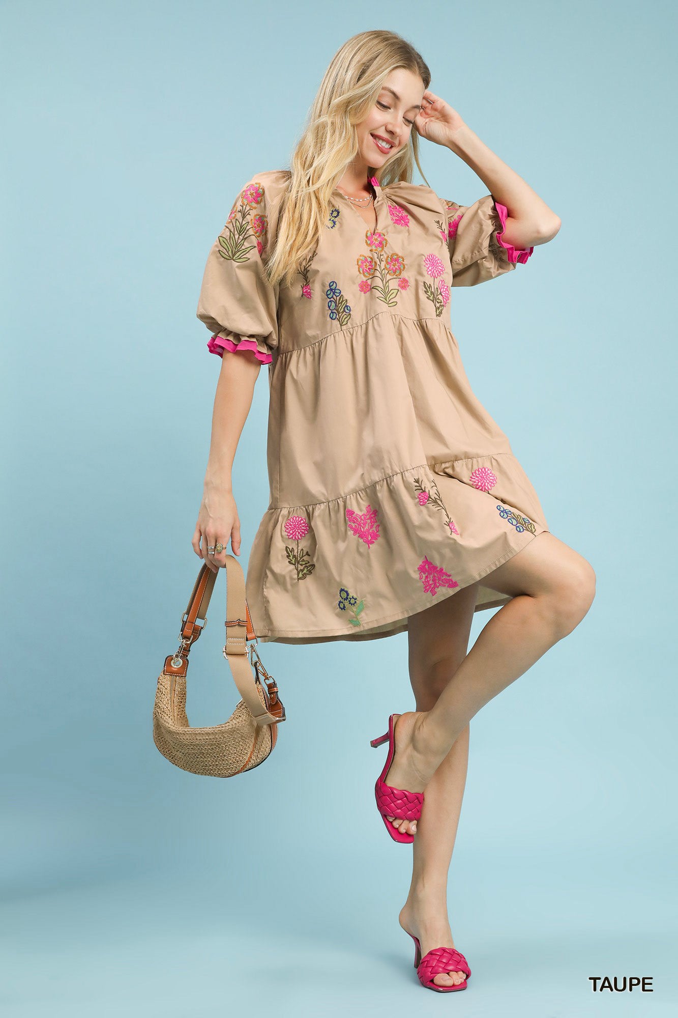 Embroidered Floral Tiered Dress for Women