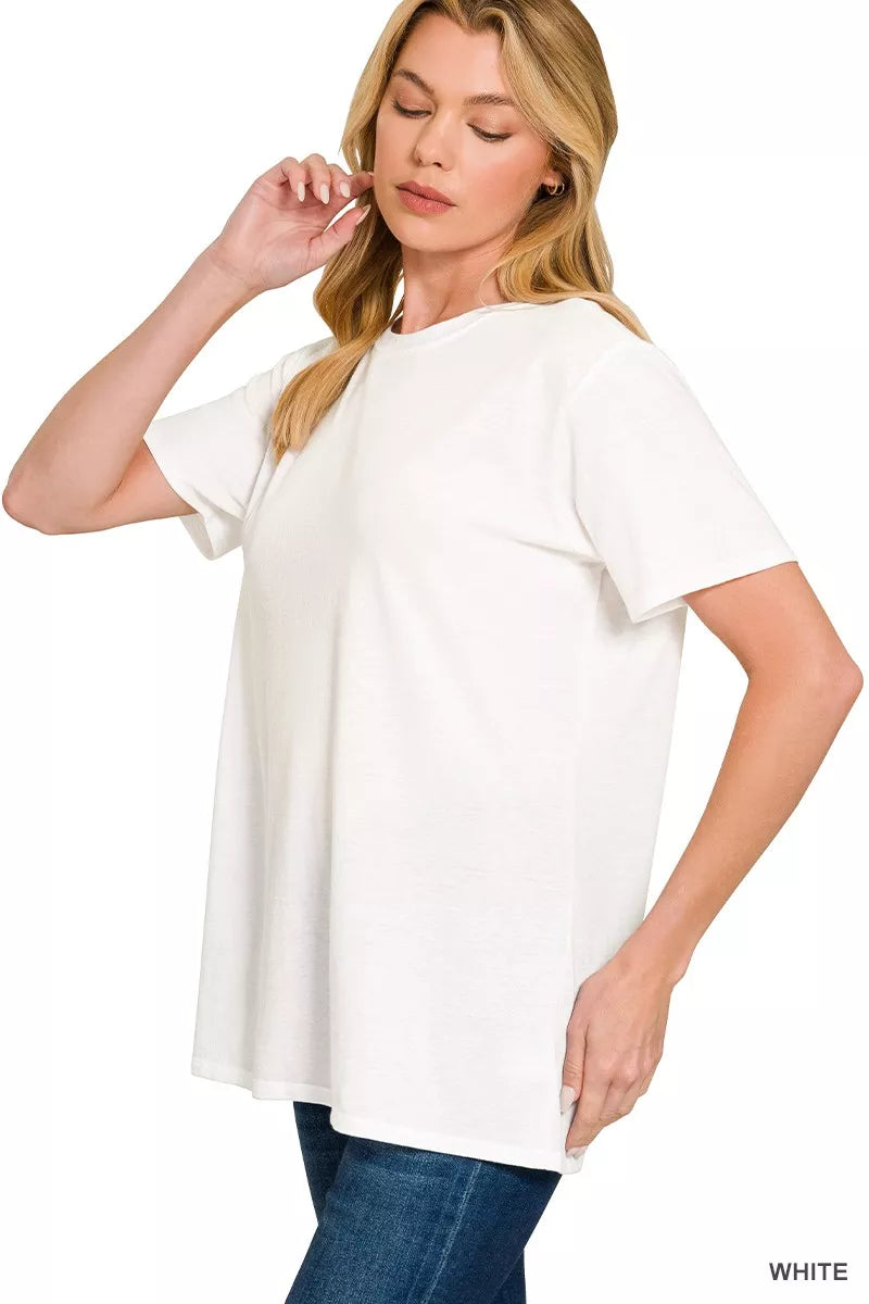 Cotton Boyfriend Round Neck Tee in White for Women