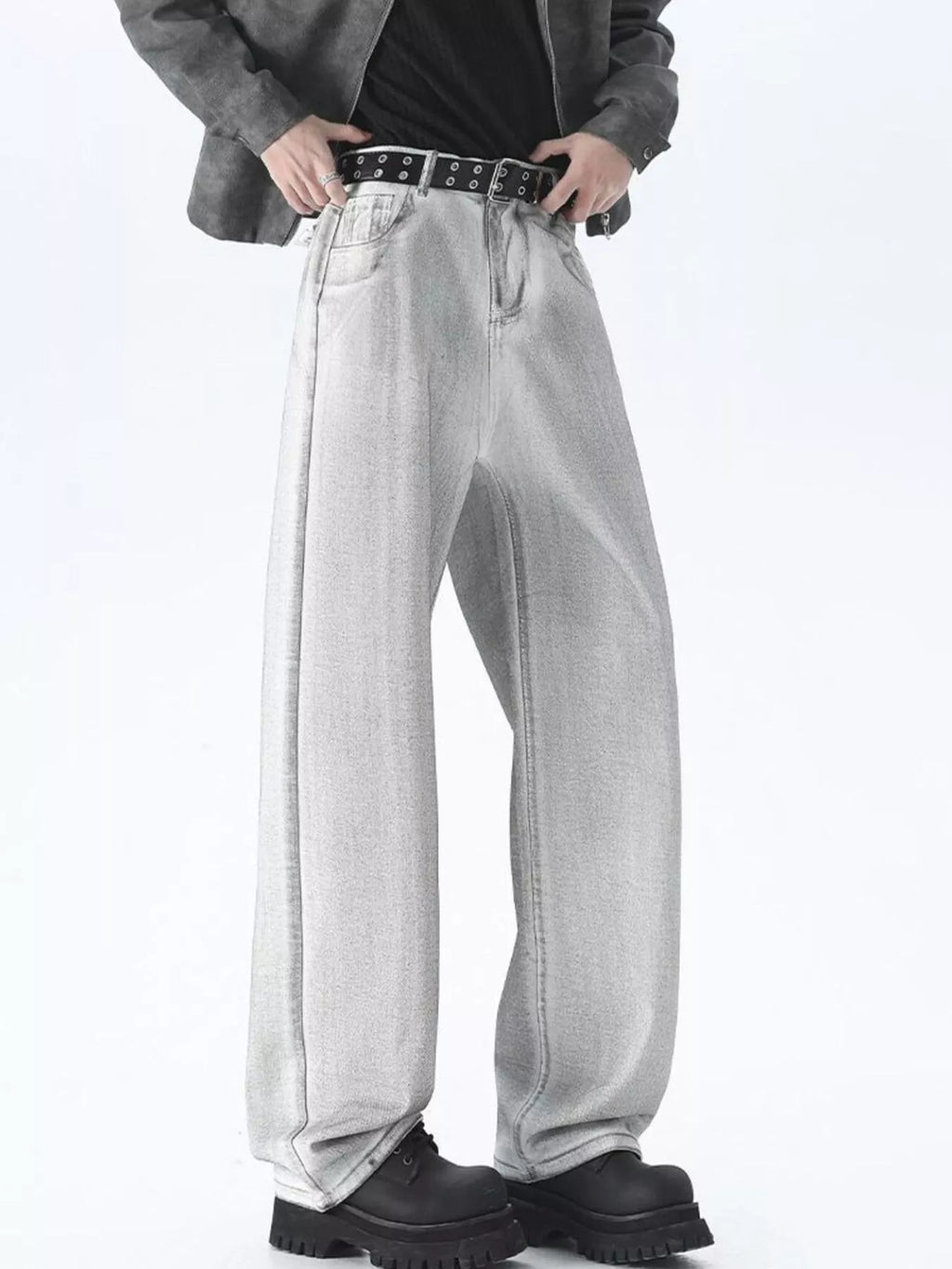 Plus Size Wide Leg High Waisted Jeans in White for Men