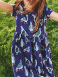 Pigeon Print Casual Dress in Navy for Girls