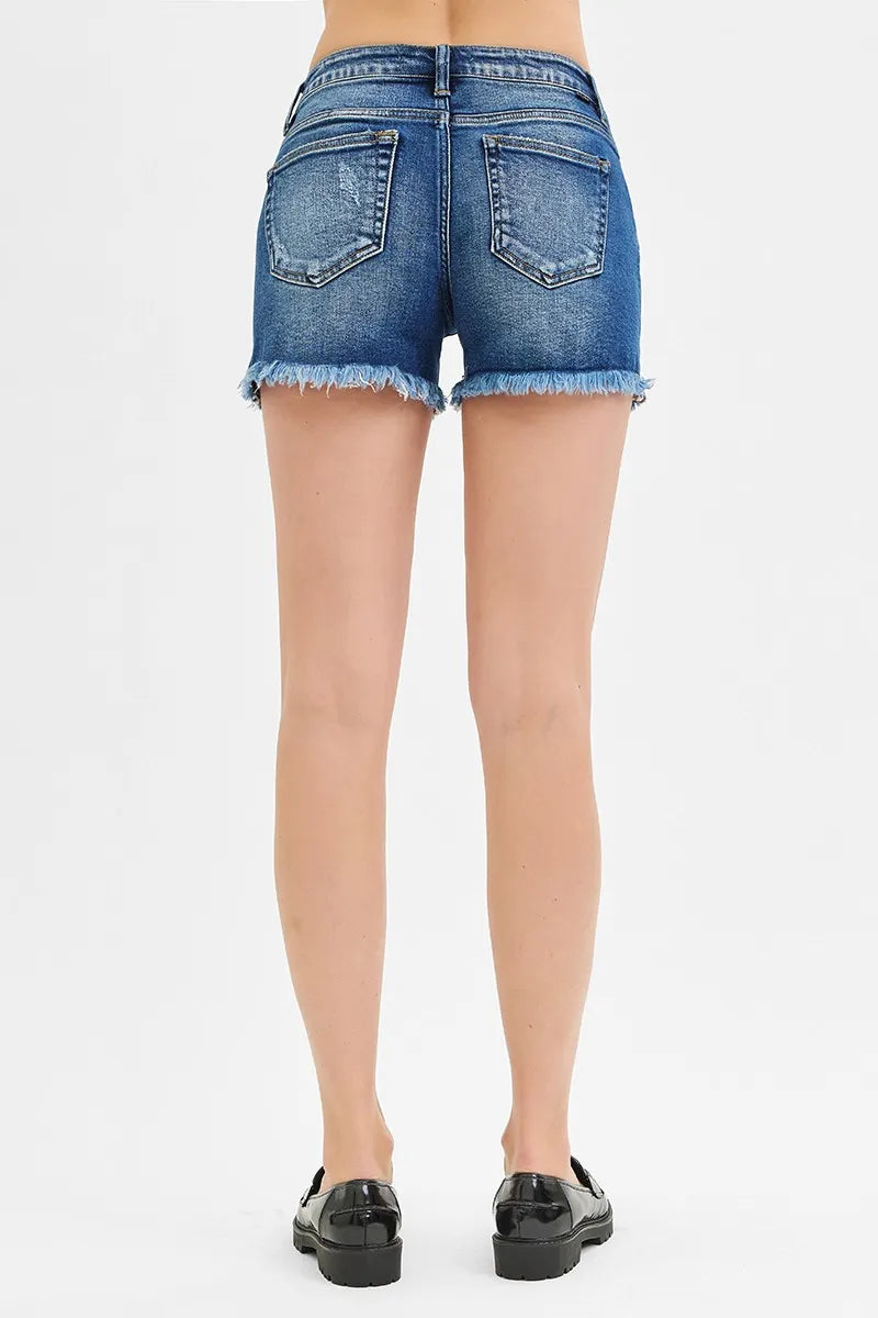 Low Rise Frayed Denim Shorts Plus Size in Dark for Women