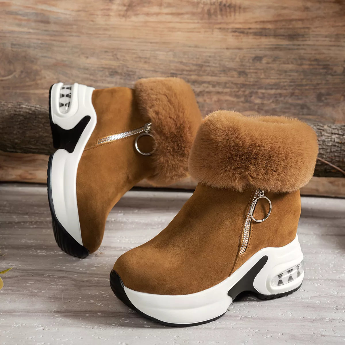 Fuzzy Side Zipper Platform Ankle Boots in Leopard for Women