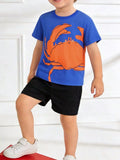 Crab Graphic Crew Neck T-Shirt in Royal Blue for Boys