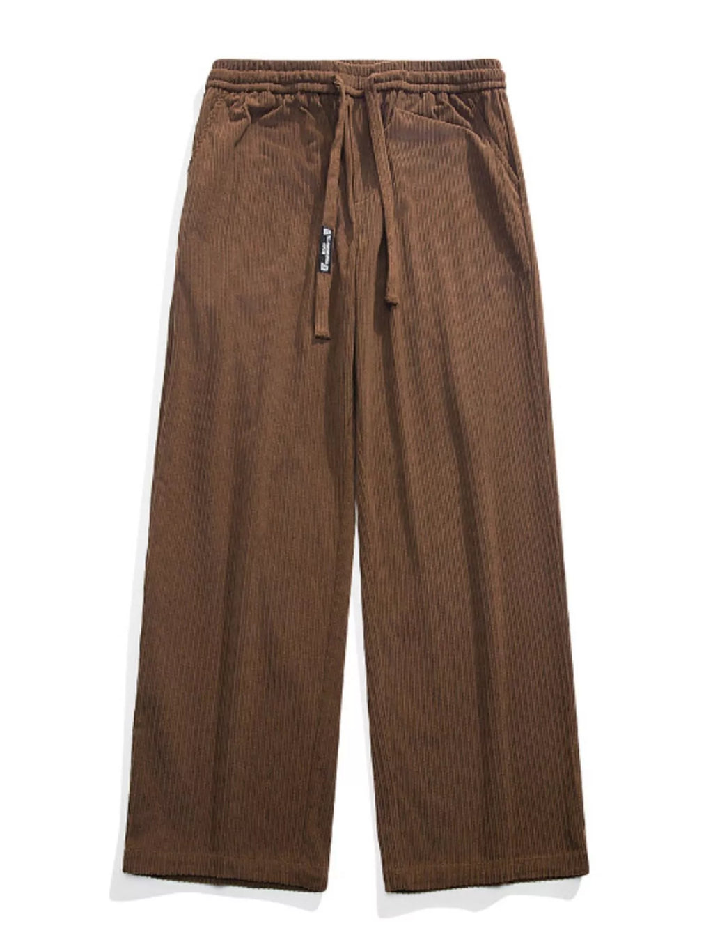 Plus Size Corduroy Wide Leg Drawstring Pants in Black for Men
