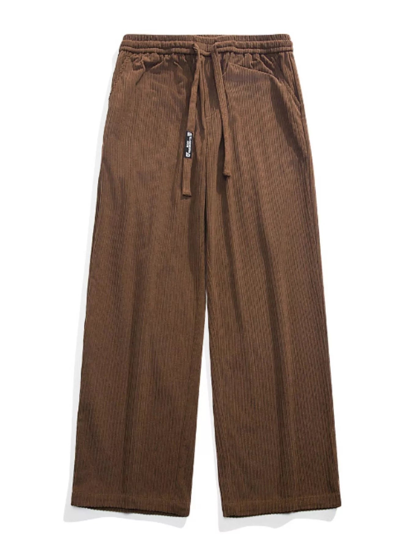 Plus Size Corduroy Wide Leg Drawstring Pants in Black for Men