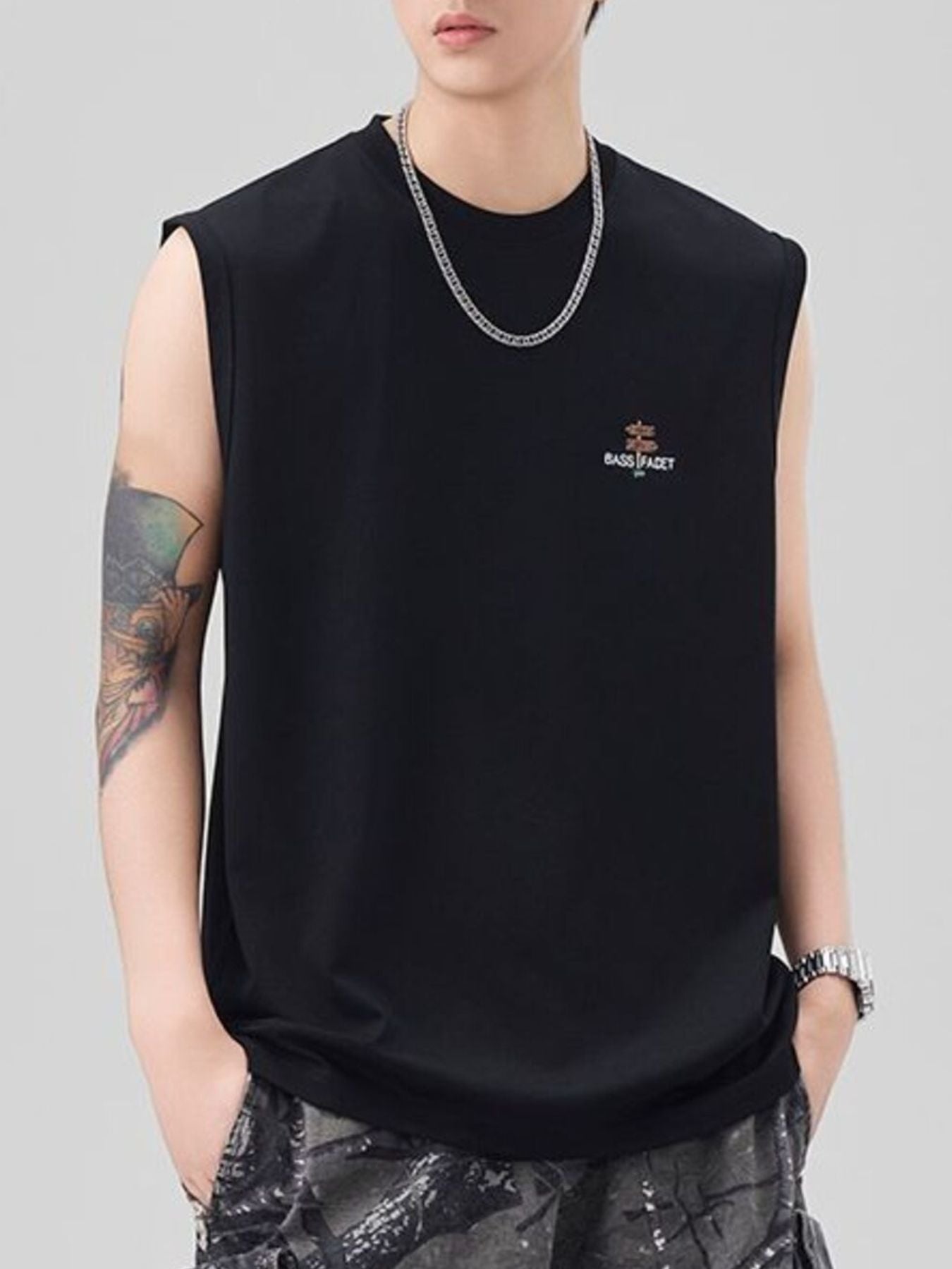 Plus Size Round Neck Tank in Ivory for Men