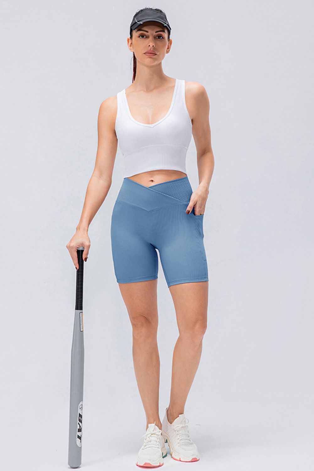 Slim Fit V-Waistband Sports Shorts in Light Blue for Women