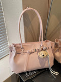 Leather Shoulder Bag with Dog Charm for Women