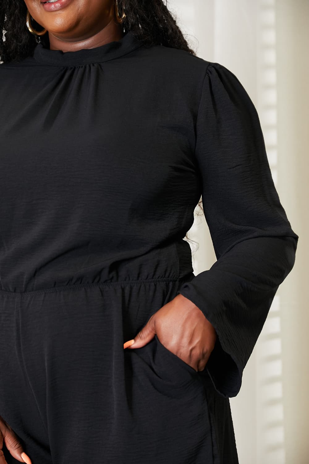 Plus Size Open Back Romper with Pockets in Black for Women
