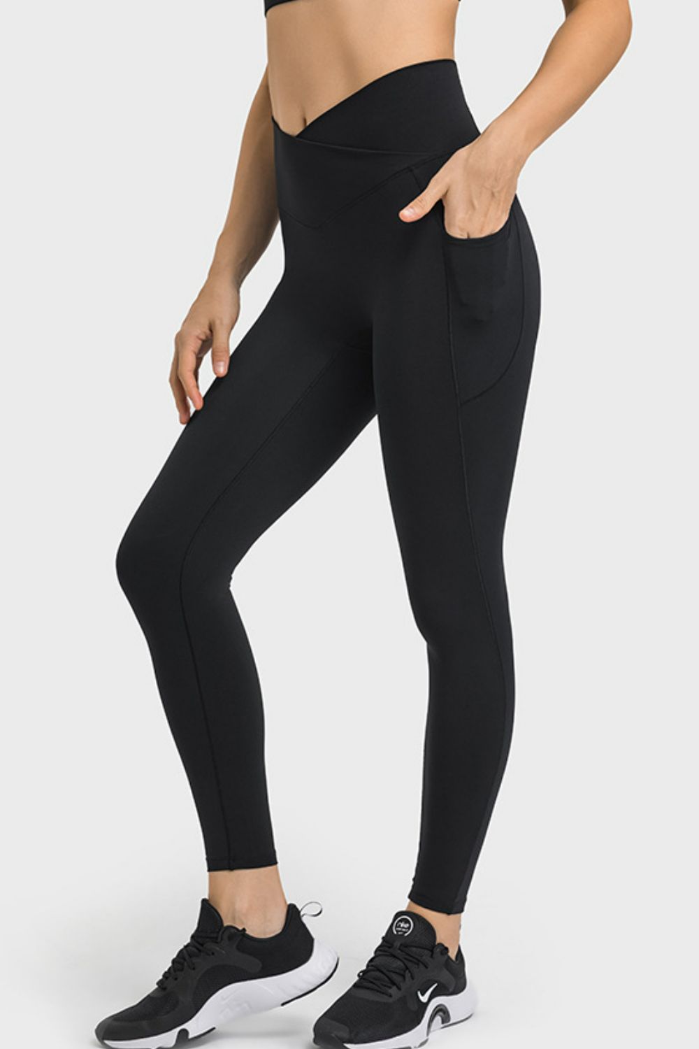 V-Waist Yoga Leggings with Pockets in French Blue for Women