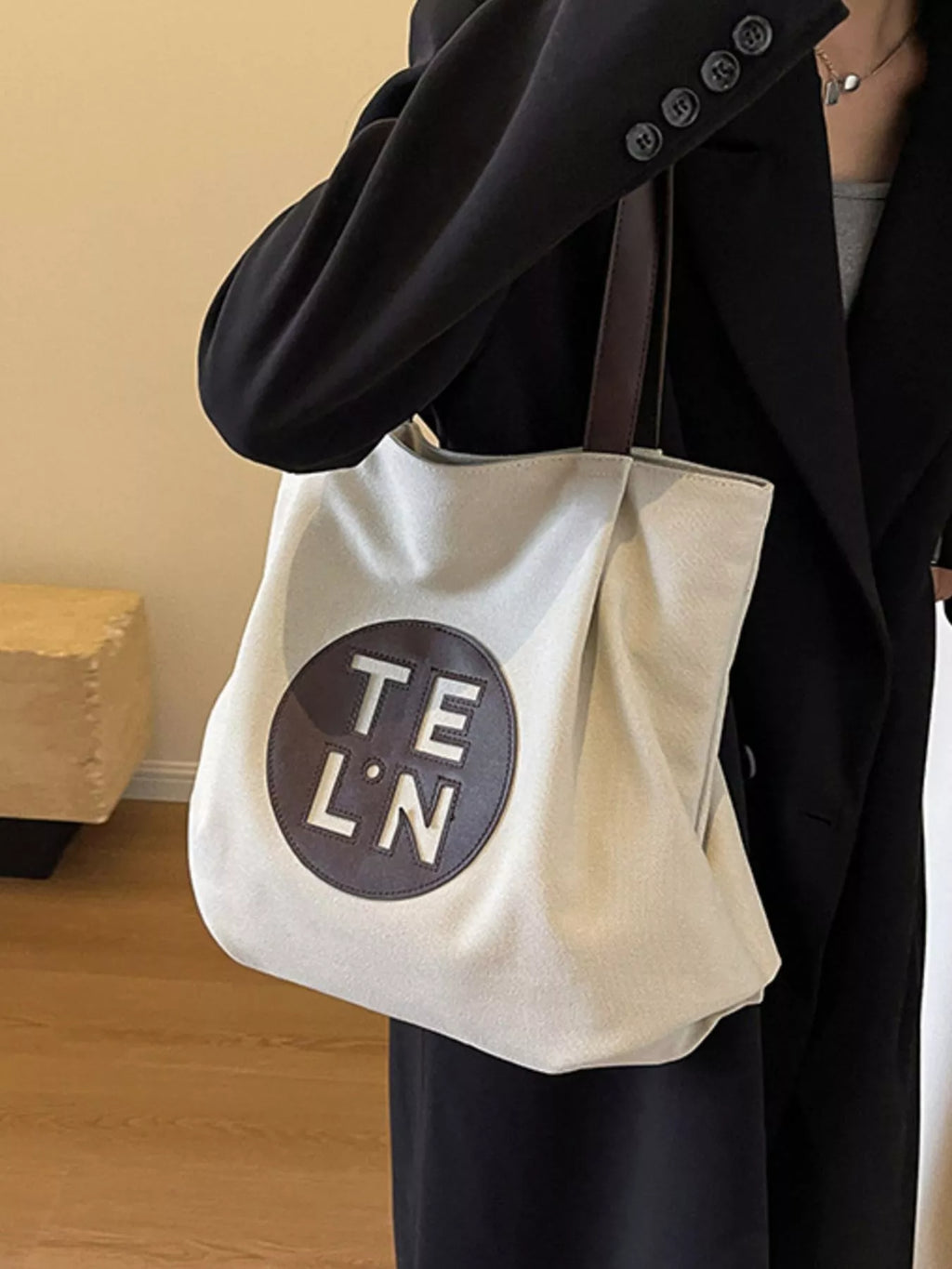 Contrast Canvas Shoulder Bag for Women