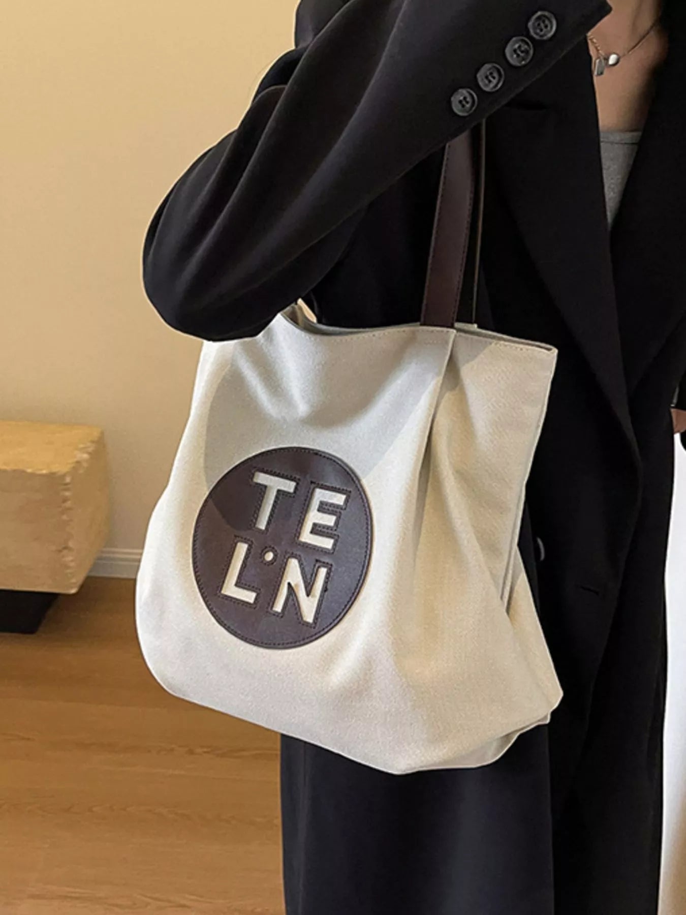 Contrast Canvas Shoulder Bag for Women