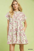 Floral Print Tiered Babydoll Dress in Natural for Women