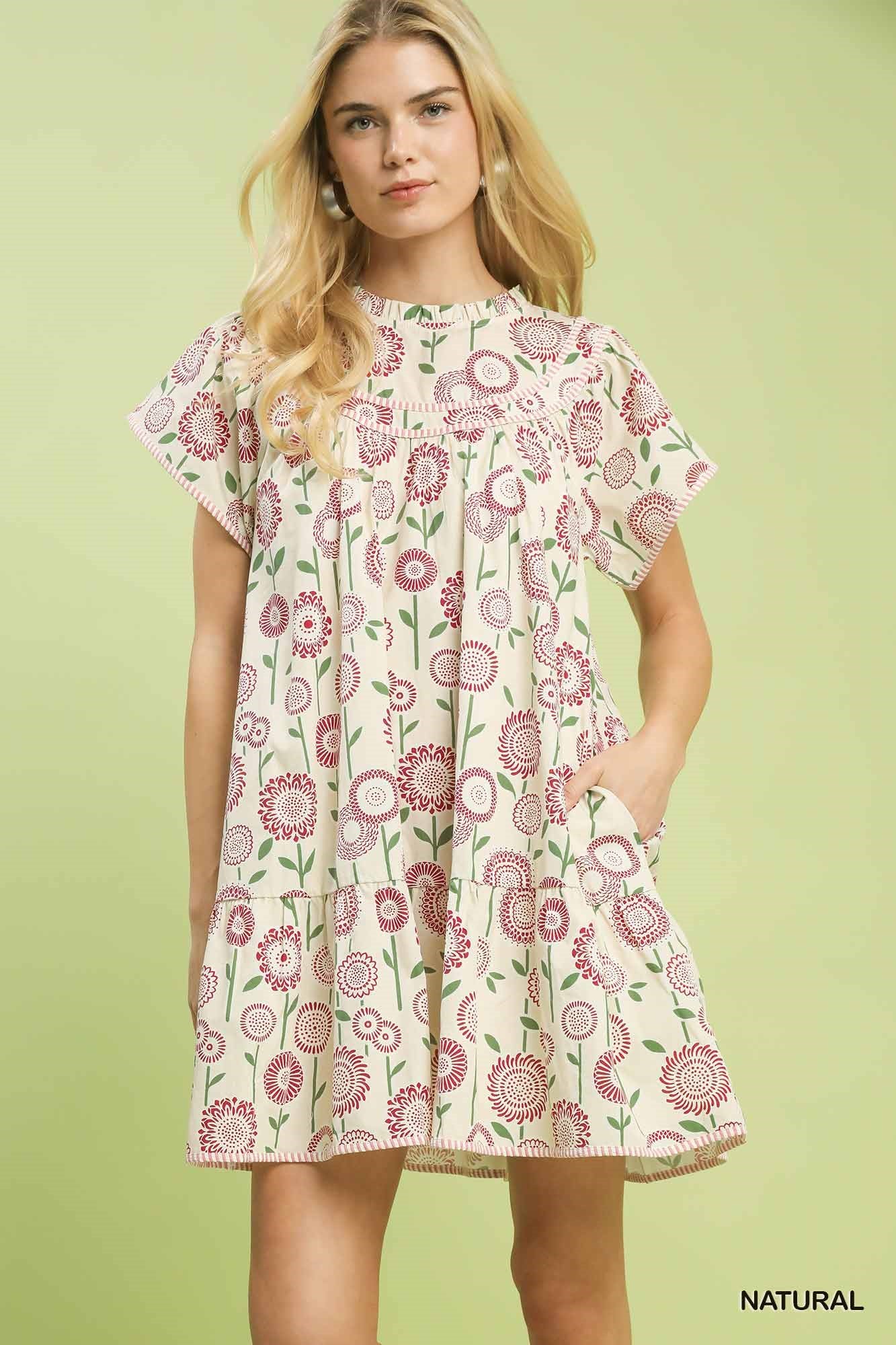 Floral Print Tiered Babydoll Dress in Natural for Women