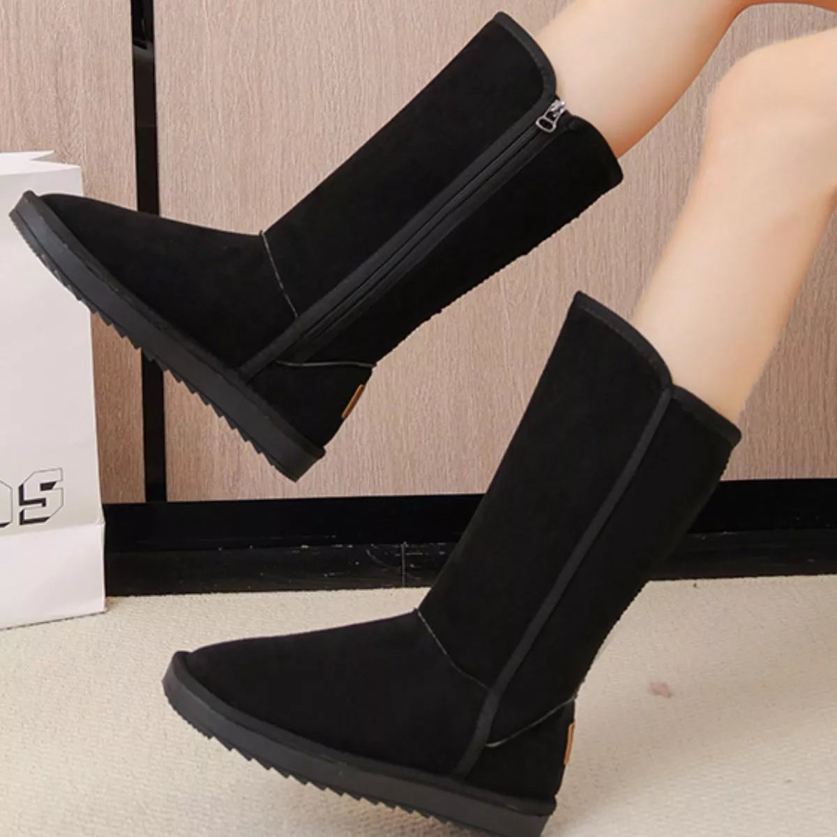 Knee-High Boots with Zipper in Silt Gray for Women