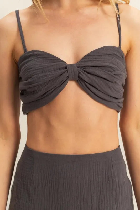 Ruched Bra Top and Mini Skirt Set in Charcoal for Women