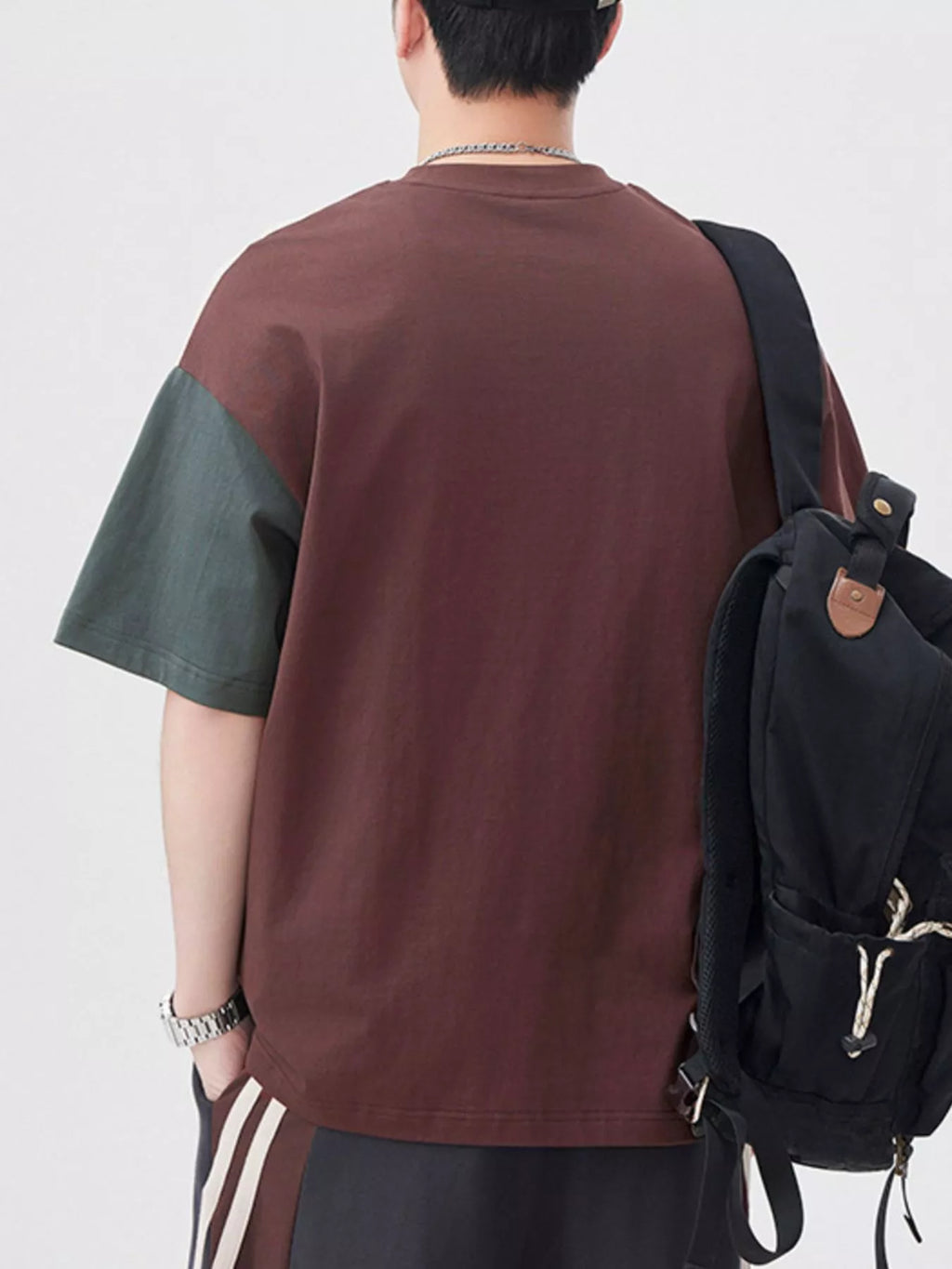 Plus Size Color Block Casual T-Shirt in Coffee Brown for Men