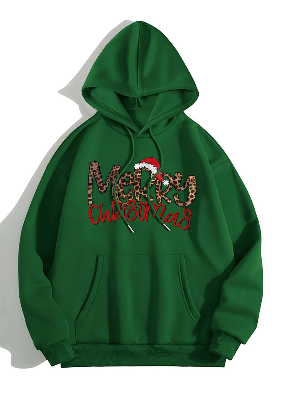Merry Christmas Graphic Drawstring Hoodie in Blush Pink in Black for Women