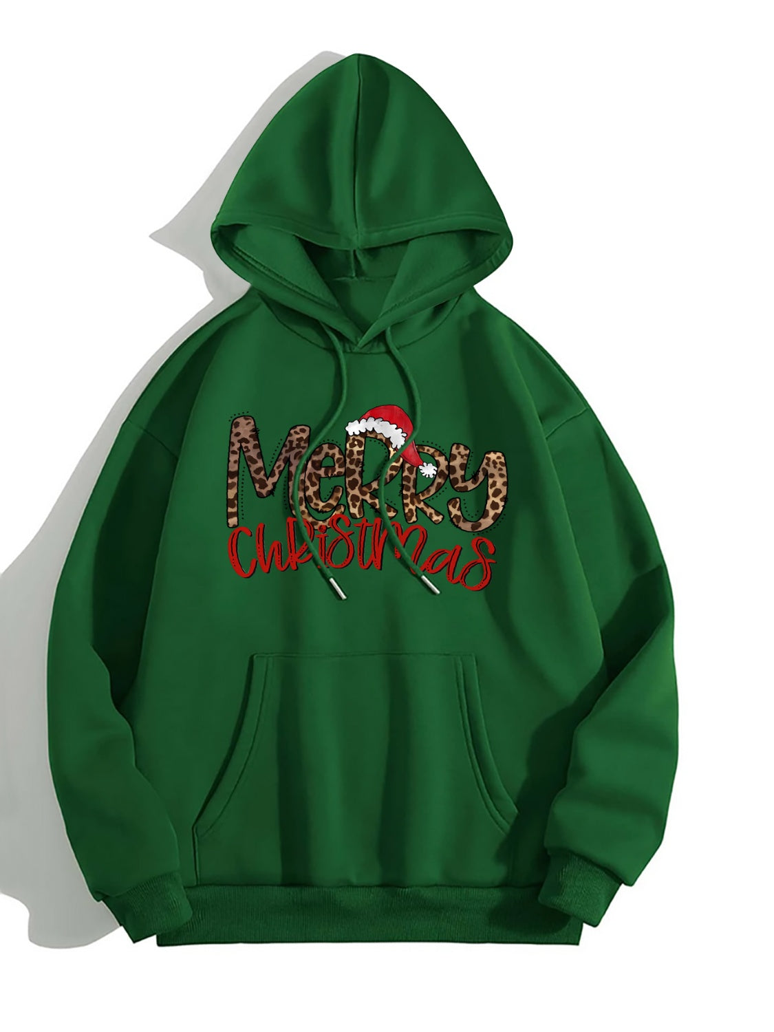 Merry Christmas Graphic Drawstring Hoodie in Blush Pink in Black for Women