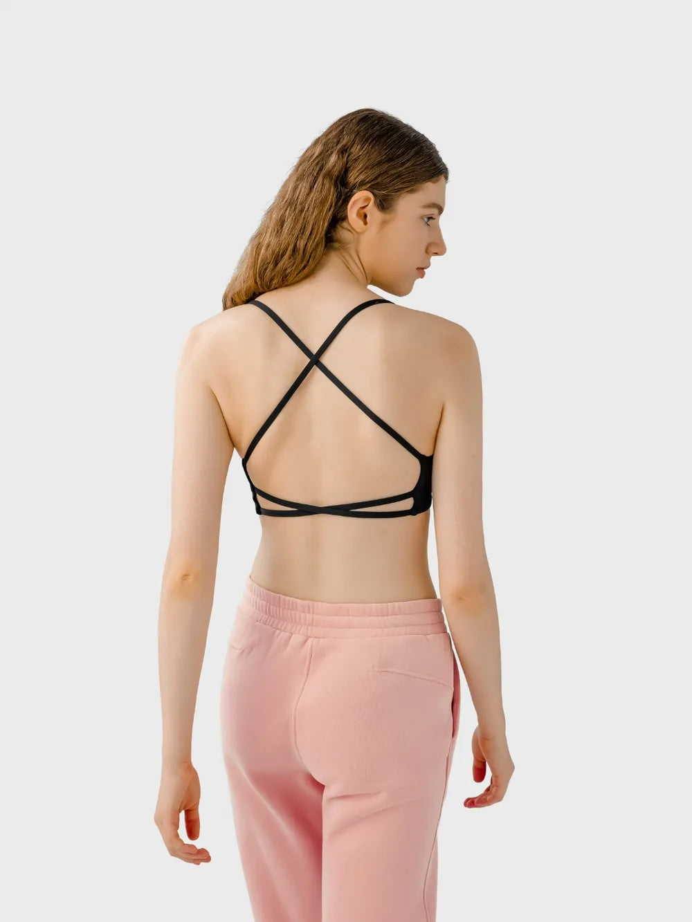 Crisscross Back Scoop Neck Active Cami with Detachable Chest Pads in Light Blue for Women