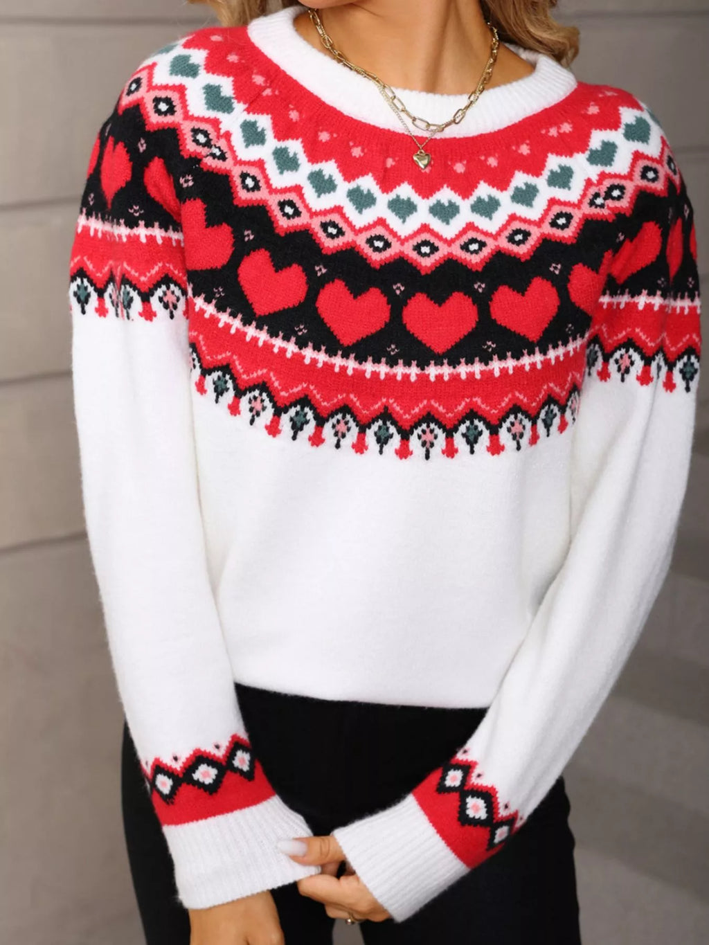 Valentines Day Heart Pattern Knitted Sweater for Women