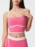 Contrast Trim Square Neck Active Cami with Detachable Chest Pads in Fuchsia Pink for Women