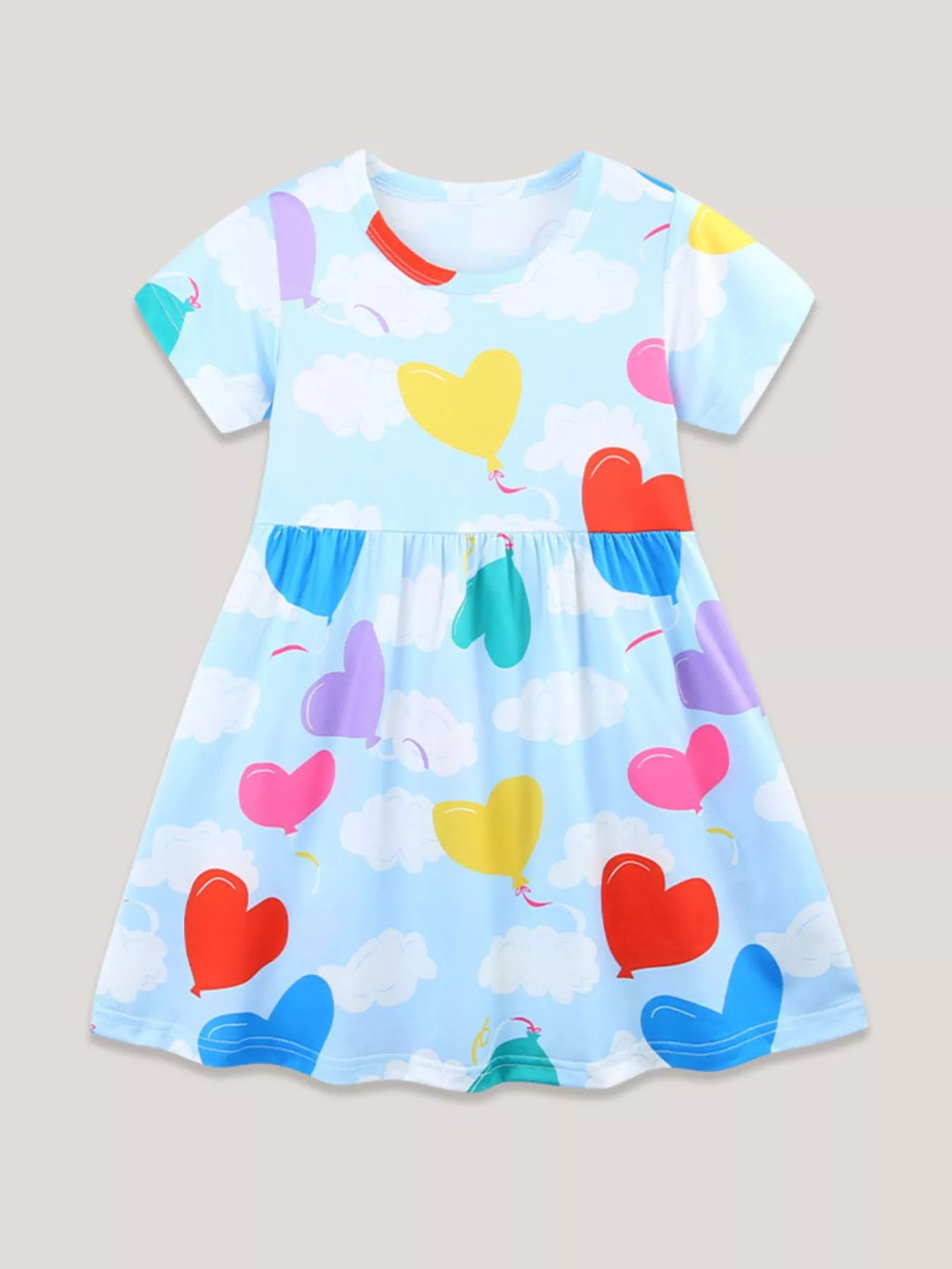 Heart Balloon Print Casual Dress in Multicolor for Girls