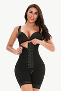 Plus Size Hook-and-Eye Lace Trim Shaping Bodysuit in Black for Women